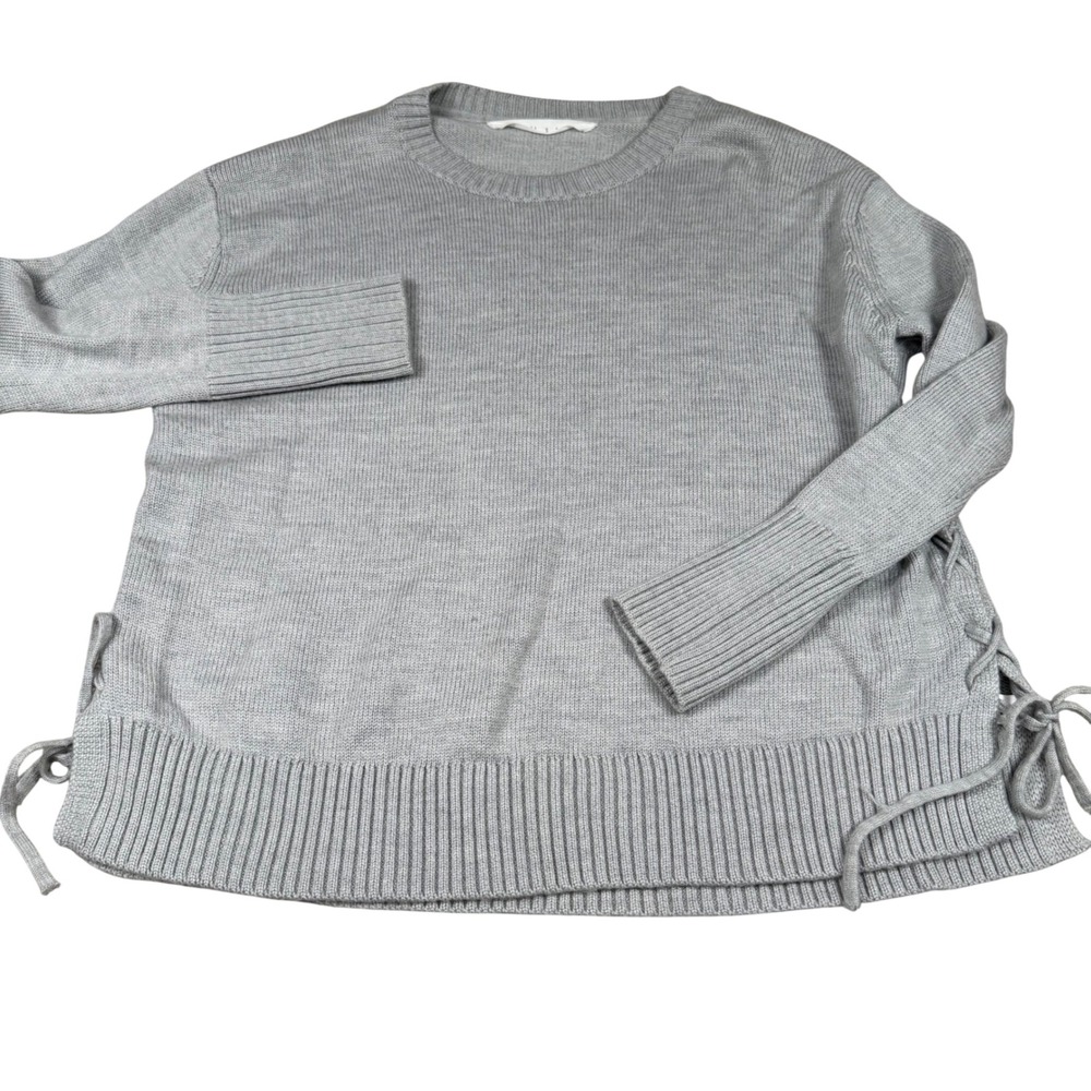 Athleta Womens Small Gray 100% Merino Wool Lace Up Side Crew Neck Sweater
